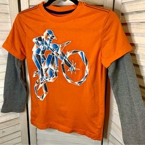 Crazy 8 Boys Orange and Gray Biker Graphic Long Sleeve Layered Thermal T Shirt